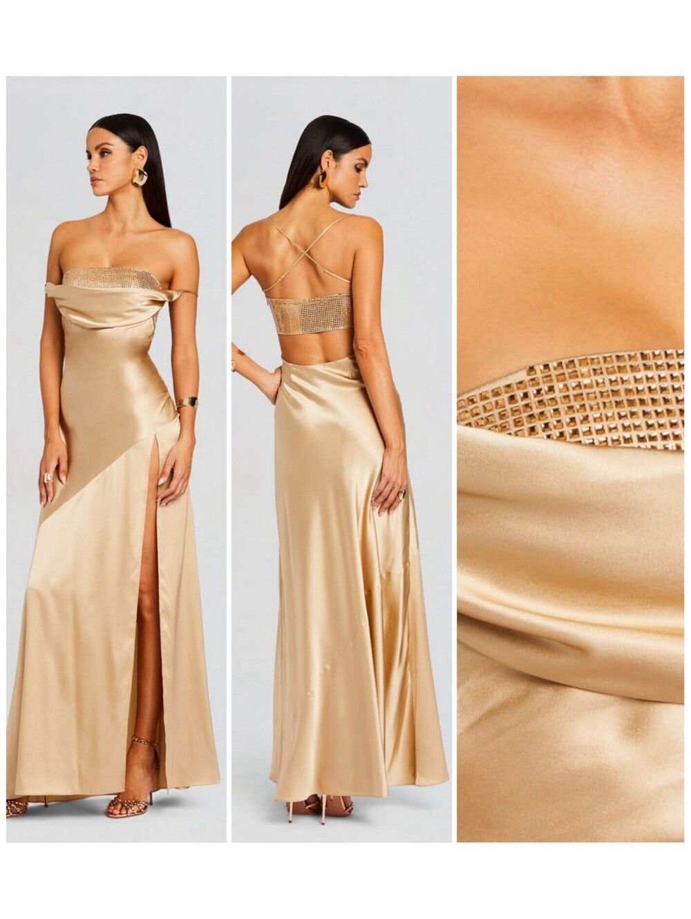 NWT $798 Retrofete Emery Crystal Sequin Embellished  silk maxi dress size Large - Picture 2 of 7